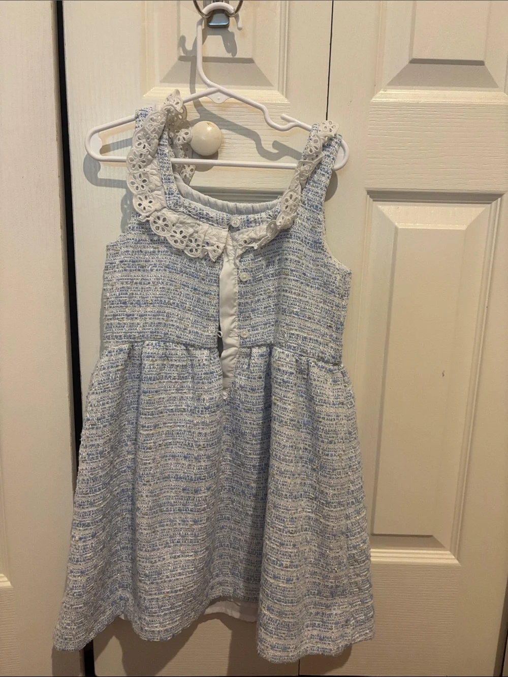 Janie and Jack Light Blue Tweed Dress with White Lace Collar
